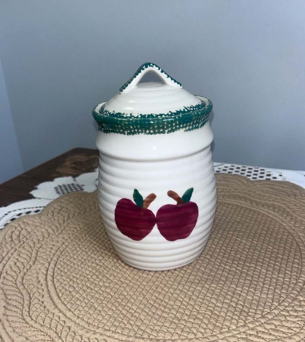 Alco Industries Beehive Canister Storage Jar Red Apples Green Spongeware